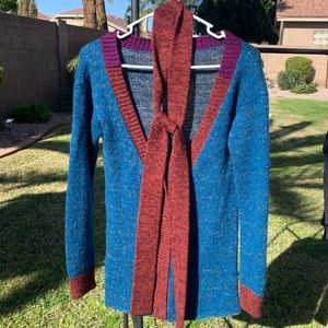 Authentic Prada wool colorful cardigan with waist tie.